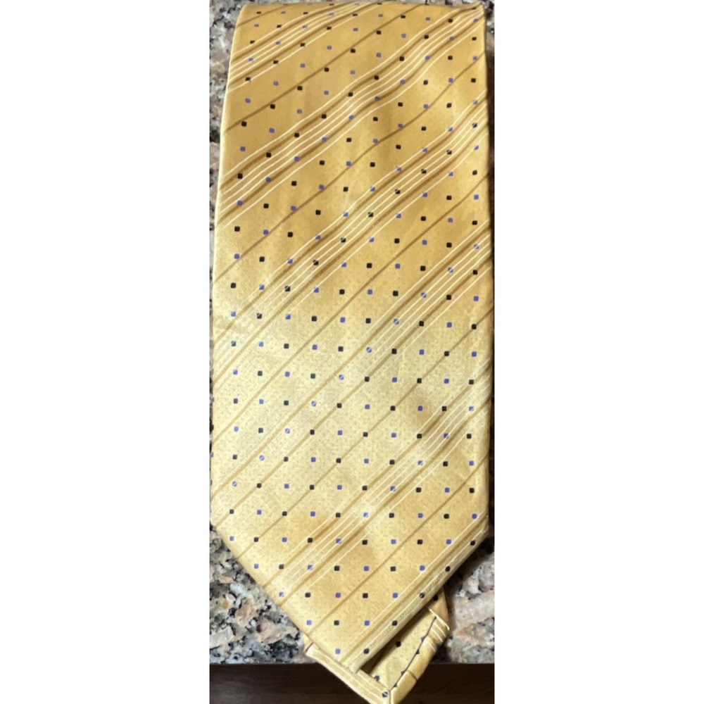 Gianni Viera Men's Yellow 100% Silk Polka Dot Tie Made in Italy Classic Size
